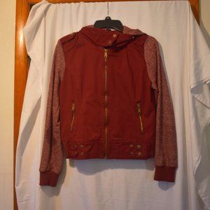 Rue 21 Knit Sleeve and Hooded Jean Jacket